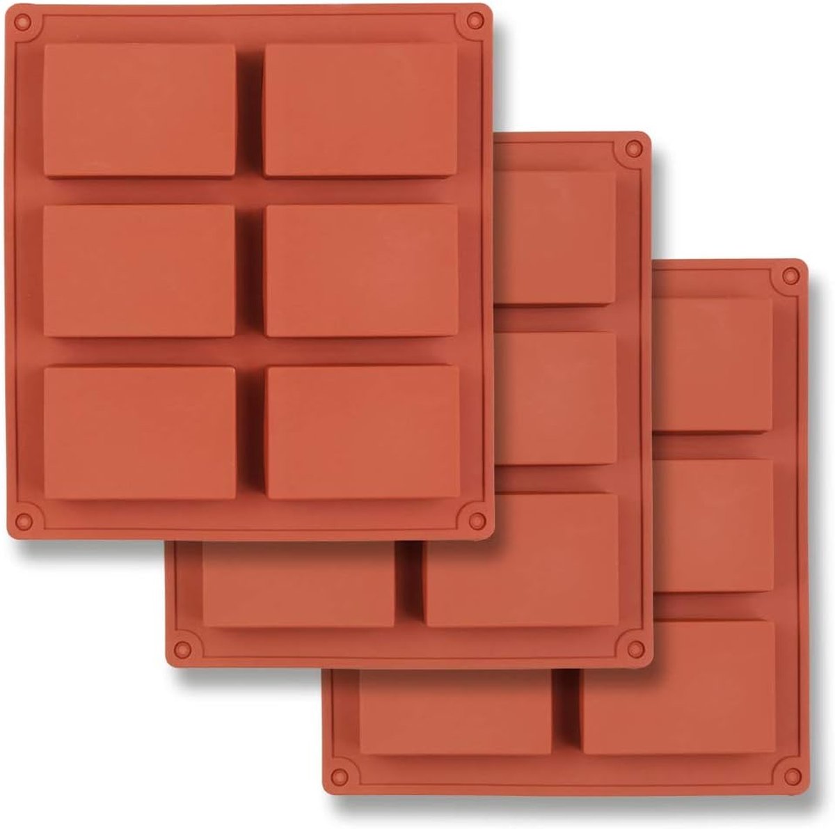 Rechthoekige siliconen mal met 6 compartimenten, set van 3 rechthoekige mallen voor het maken van zeeprepen, hars, chocolade, zeepkaarsen en geleibruin