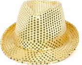 Feest hoedje - Fedora hoed - Gleufhoed - Verkleedhoed - Verkleedkleding - Heren - Dames - Hoofdomtrek 58 cm - Pailletten - Goud