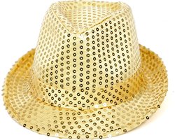 Feest hoedje - Fedora hoed - Gleufhoed - Verkleedhoed - Verkleedkleding - Heren - Dames - Hoofdomtrek 58 cm - Pailletten - Goud