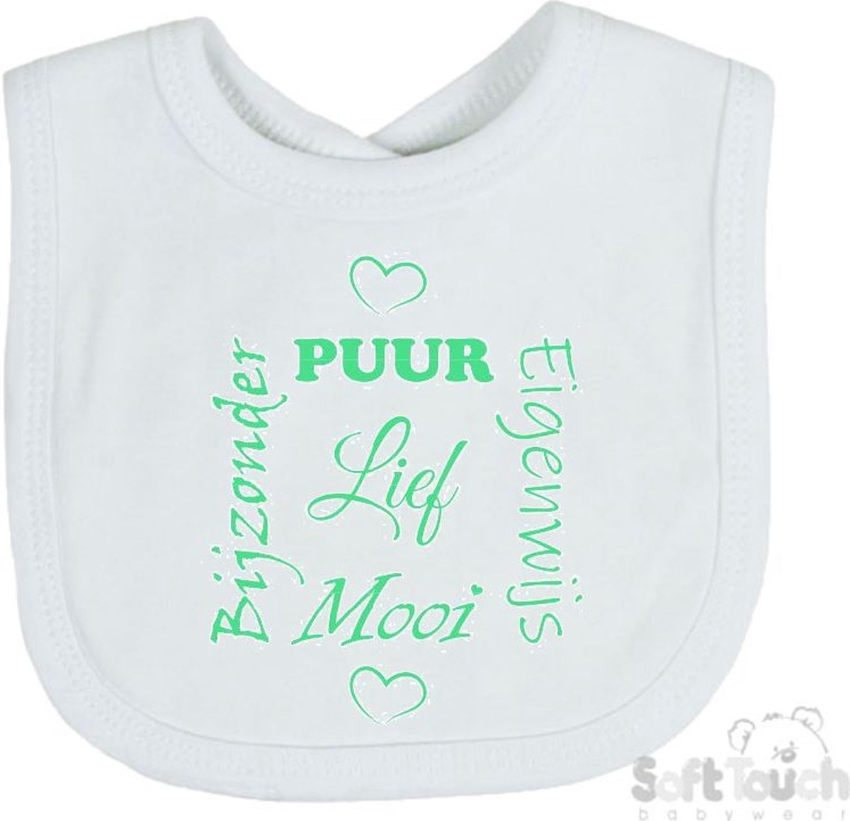 Goedkoopste Soft Touch Slabber Slabbetje Slab Puur Eigenwijs Mooi Bijzonder Lief Unisex Katoen Wit/mint Maat 33x22 Cm