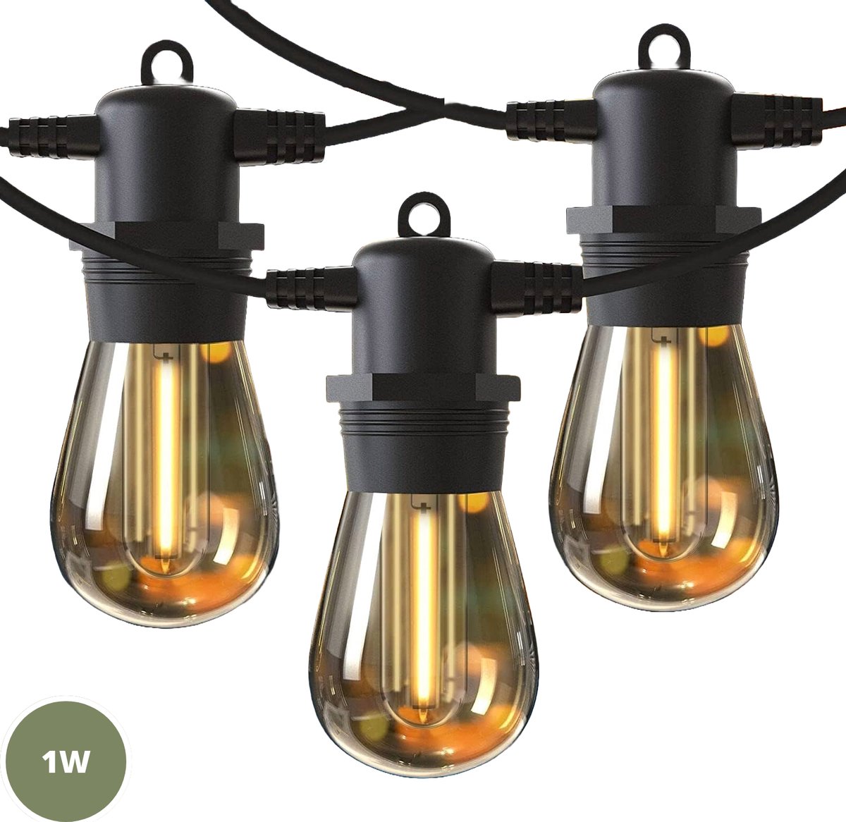 Lichtendirect- Lichtsnoer Buiten- Extra dik- 1W - Waterdicht- buitenverlichting- terras verlichting- 15 meter- LED 15 lampen- 2700 K -lichtslinger IP-65-Lichtsnoeren voor buiten lichtslinger- Waterdicht-sliertlamp- kerstverlichting-