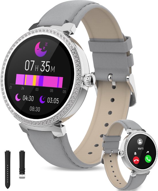 Denver Smartwatch Femme - Android et iOS - Fonction d'appel complète - Montre de sport - Moniteur de fréquence cardiaque - Moniteur de saturation - Moniteur de sommeil - SWC342 - Grijs