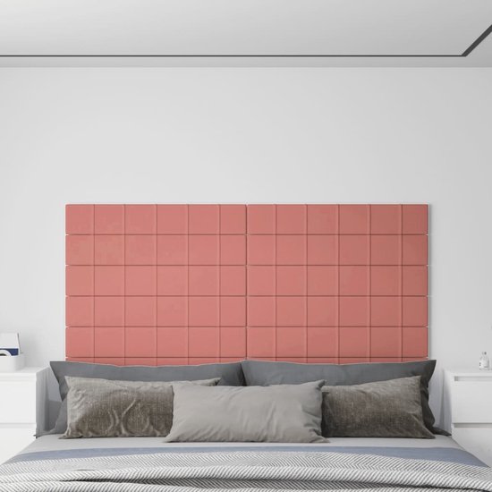 The Living Store Wandpanelen - Fluweel - 90 x 15 cm - Roze - Set van 12