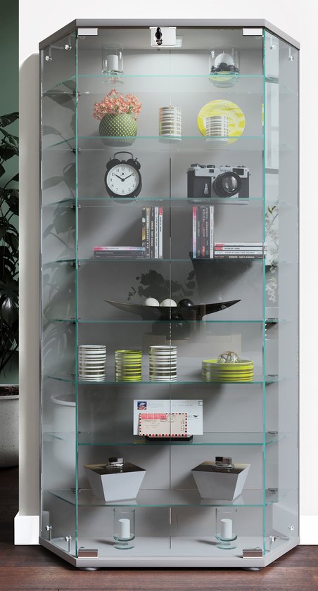 Kast VCM Houten Glazen Vitrinekast Verzamelen Showcase Glazen Vitrinekast Staande Showcase Sintalo Houten Glazen Vitrinekast