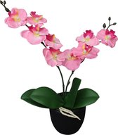 The Living Store Orchidee Kunstplant - 30 cm - 4 bladeren - 9 bloemen - Realistisch - Duurzaam - met pot