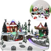 Cheqo® Kerstdorp met Draaimolen - Kersttafereel - Kermis - Kerstdecoratie - Met LED Licht en Bewegende Trein
