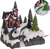 Cheqo® Kerstdorp met Kersthuisje - Kersttafereel - Kerstdecoratie - Met LED Licht - Kerk en Bewegende Kerstboom