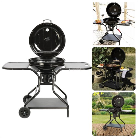 Vaggan verrijdbare houtskoolbarbecue met zijtafels
