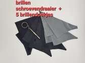 sleutelhanger / kleine schroevendraaier met 5 doekjes / universele bril en zonnebril schroevendraaier (3 in 1) / microvizeldoekjes / Schroeven Draaier / un tournevis et 5 chiffons en microfibre pour lunettes / Aland optiek