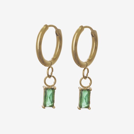 Essenza Green Stone Charm Earrings Gold