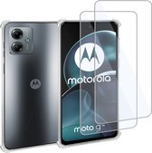 Geschikt voor Motorola Moto G14 Hoesje + 2x Screenprotector – Gehard Glas Cover + Shock Proof Case – Transparant