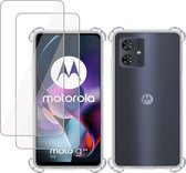 Hoesje geschikt voor Motorola Moto G54 + 2x Screenprotector – Tempered Glass - Extreme Shock Case Transparant