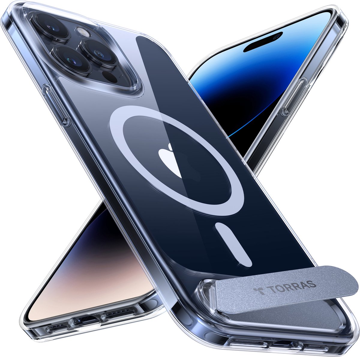 Torras geschikt voor iPhone 15 Pro Max Kickstand MagSafe compatibel hoesje - Transparant