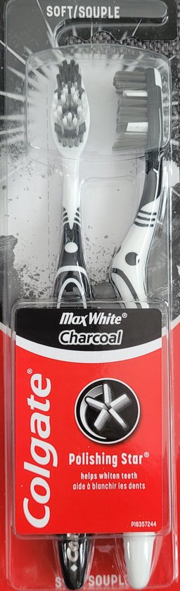 Colgate MaxWhite tandenborstels Charcoal Polishing Star 2 stuks - Houtskool tandanborstel - Zachte tandenborstels - Soft black & white
