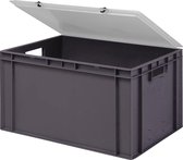 Design Eurobox Stapelbox, opslagcontainer, kunststof doos in 5 kleuren en 16 maten, met transparant deksel (mat) (grijs, 60 x 40 x 33 cm)