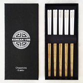 KoreanVibe Chopsticks Set - Eetstokjes - Vaatwasserbestendig - RVS - 5Paar - Goud/Wit