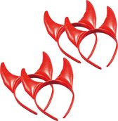 Halloween diadeem - 4x - duivel hoorntjes - rood - vinyl - tiara/haarband
