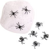 Horror spinnenweb met spinnen - wit - 20 gr - Halloween decoratie