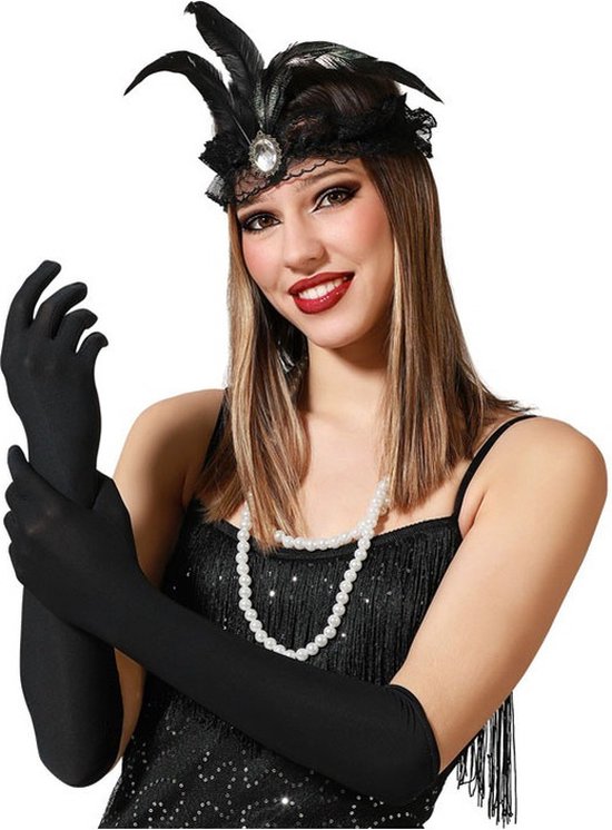 Verkleed party handschoenen voor dames - polyester - zwart - one size - lang model