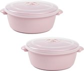 Plastic Forte magnetronschaal met deksel/ventiel - 2x - 1,5 liter - roze - kunststof - BPA vrij - keukenhulpmiddelen