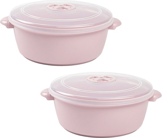 Bol à micro-ondes Plastic Forte avec couvercle/valve - 2x - 1,5 litre - rose - plastique - sans BPA - ustensiles de cuisine
