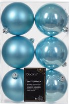 Decoris kerstballen - 6x - 8 cm - kunststof - ijs blauw