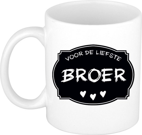Bellatio Decorations Liefste broer verjaardag cadeau mok - zwart krijtbord - 300 ml - Keramiek - broer/zussen dag