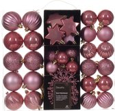 Decoris Boules de Noël et décorations de Noël - 40x - plastique - vieux rose - mélange