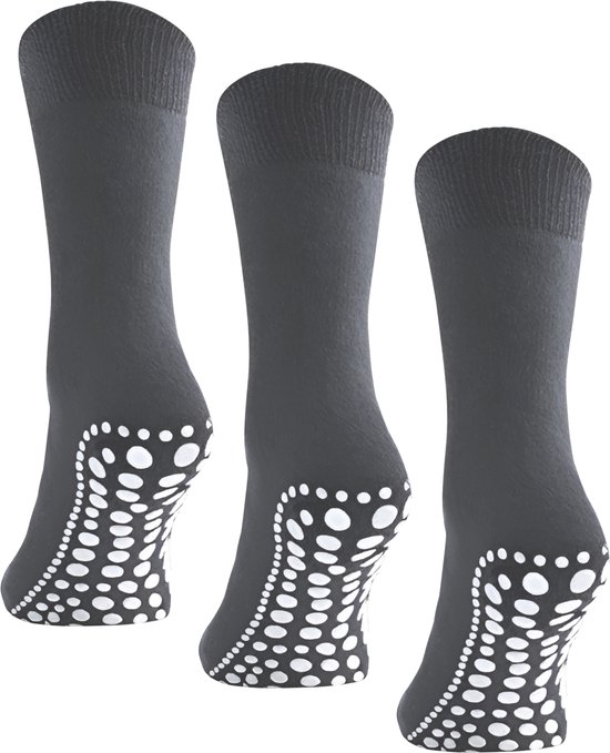 Budino Huissokken set - Antislip sokken - 3 paar - maat 39-42 - Antraciet