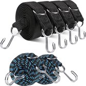 Bungee Bungee met haken, 4 stuks 2 m bagageriemen, 2 stuks 1 m bungee touw met metalen haken, platte rubberen bungee touwen, extra sterke spanbanden expander voor fiets motorfiets autokamp