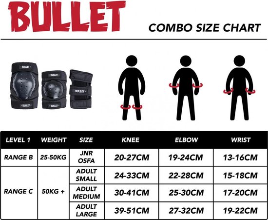 Bullet Triple Padset Combo 3-Delige Beschermset / Valbescherming - Volwassenen - L - Bullet