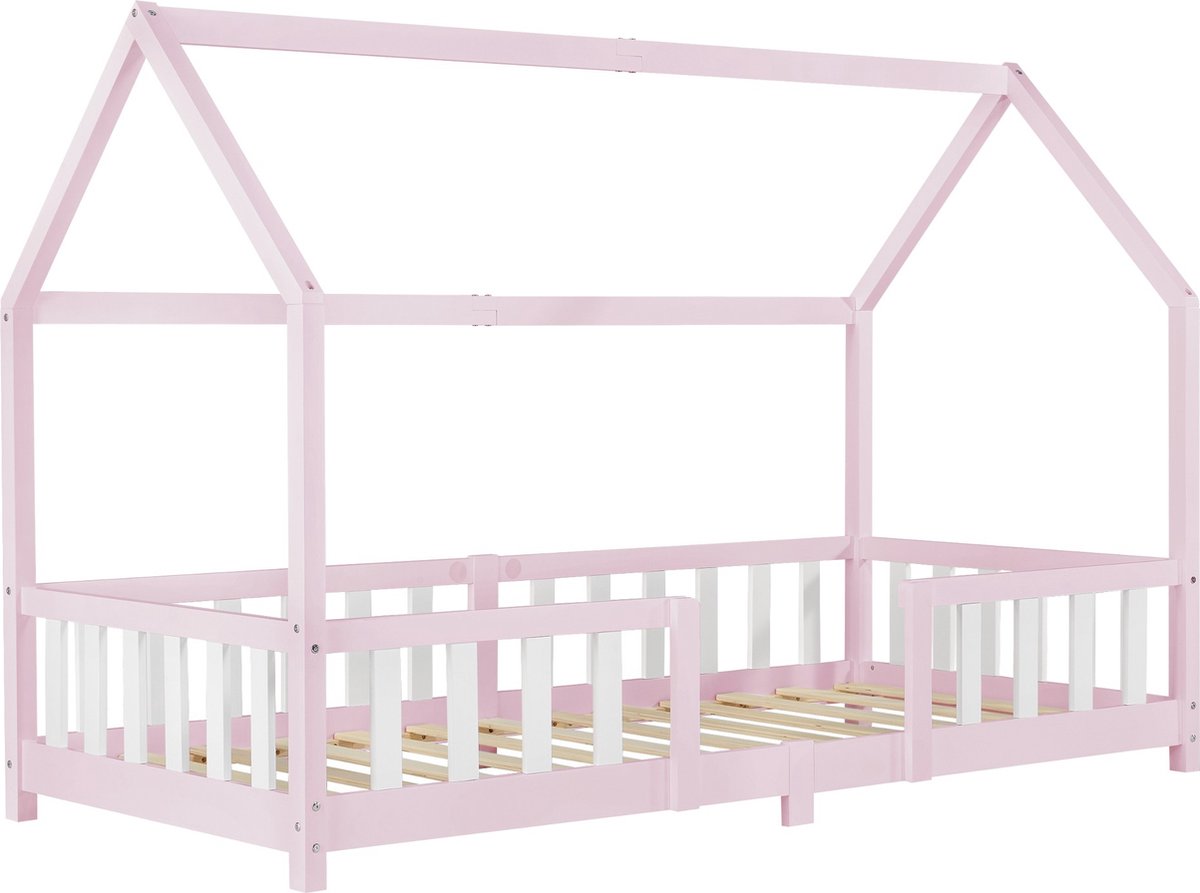 Unbranded Kinderbed Lesly Met valbeveiliging 90x200 cm Roze en Wit Voor meisjes Voor jongens Voor kinderen