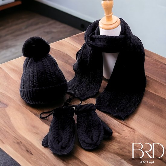 Ensemble BRD Winter® pour enfant Zwart - bonnet doublé, écharpe et gants