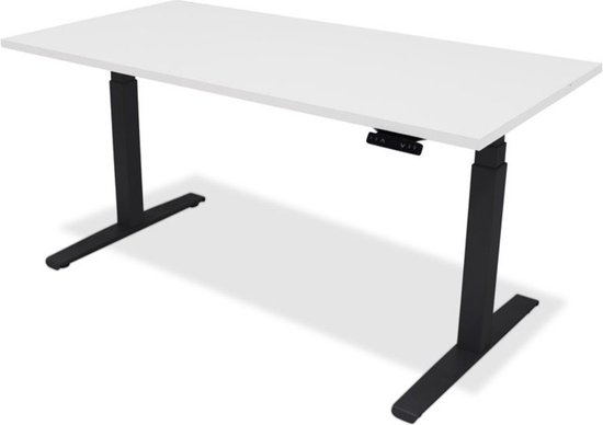 Zit sta bureau - hoog laag bureau - staan zit bureau - staand bureau – verstelbaar bureau – game bureau – 140 x 80 cm – zwart onderstel – wit bureaublad