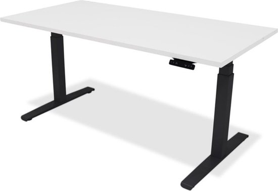 Zit sta bureau - hoog laag bureau - staan zit bureau - staand bureau – verstelbaar bureau – game bureau – 200 x 80 cm – zwart onderstel – wit bureaublad