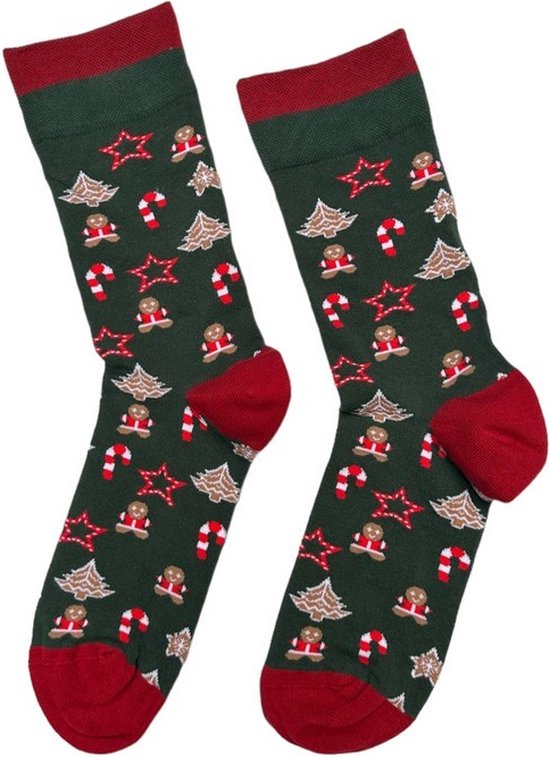 Foto: Kerstsokken heren dames sokken socks cadeau voor man happy christmas groen katoen maat 39 42