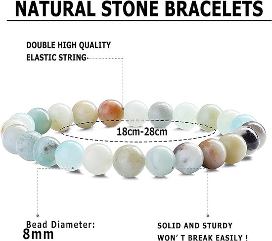 12pcs 8mm Perles Naturelles Bracelets pour Femmes Hommes Bracelets