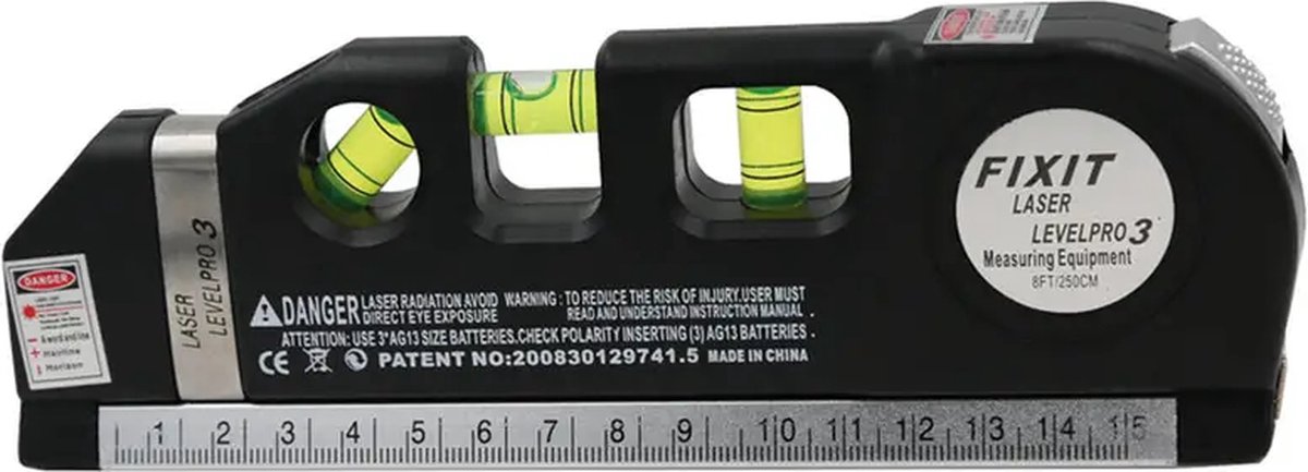 Laser Waterpas - Meetinstrument - Kruislijnlaser - Meetlint 250 CM - Nauwkeurig meten - Merkloos