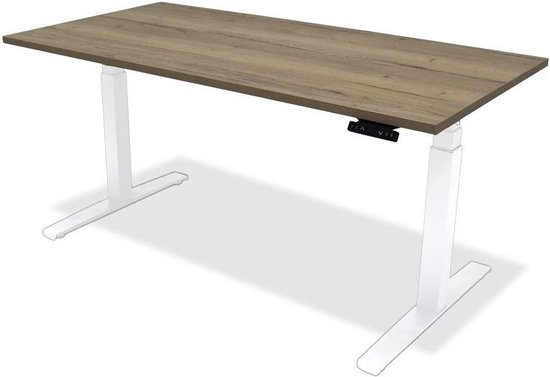 Zit sta bureau - hoog laag bureau - staan zit bureau - staand bureau – verstelbaar bureau – game bureau – 140 x 80 cm – wit onderstel – natuur eiken bureaublad