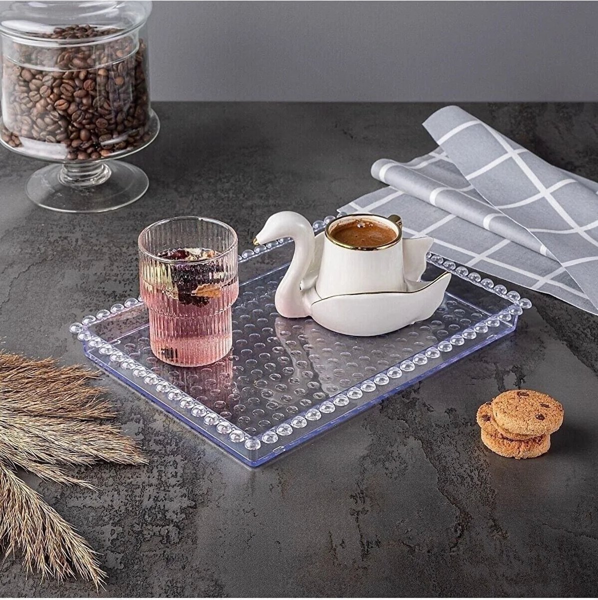 Ekselans – Kristal Kralen Dienblad – Plexiglas – 27 cm x 20 cm – 1 Stuk