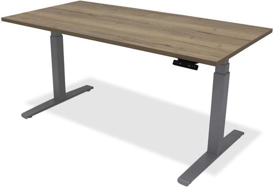 Zit sta bureau - hoog laag bureau - staan zit bureau - staand bureau – verstelbaar bureau – game bureau – 200 x 80 cm – aluminium onderstel – natuur eiken bureaublad