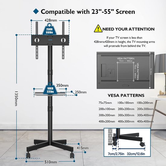TV Standaard Square 80 cm Zwart VESA 400x400 mm - Beugels en Meer