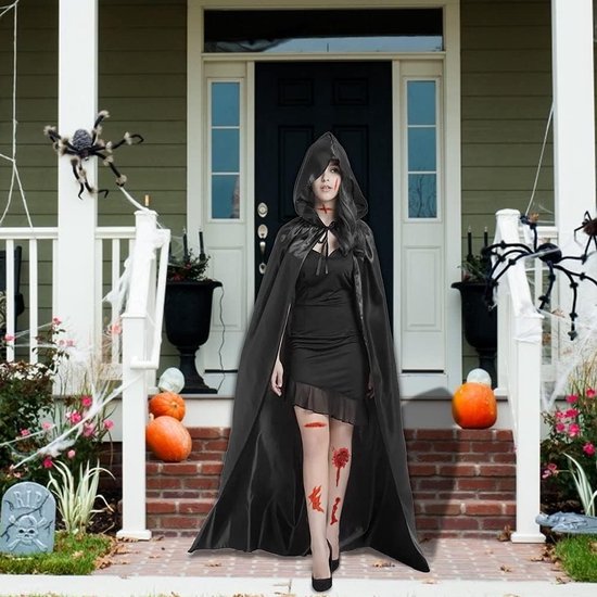 Cape à Capuchon Halloween Wishstar Avec 10 Tatouages Temporaires - Velours Noir Adulte