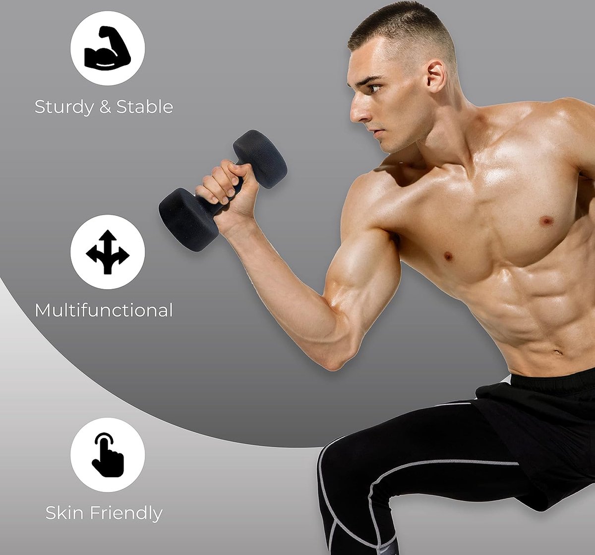 ab.Neoprene Dumbbells Pair Set of 2 (Black, 5 Kg) Material-Vinyl | Skin Friendly | Exercise and Fitness for Womens and Mens at Home/Gym | Adjustable Workout | Build Strength | Excellent Training Features – foto 5