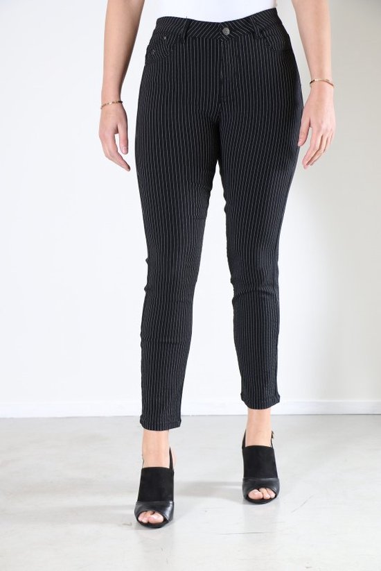 New Star dames broek - broek slim fit model - Mackay - zwart / wit pine stripe - maat 36