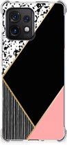 Smartphone hoesje Motorola Edge 40 Pro TPU Silicone Hoesje met transparante rand Black Pink Shapes