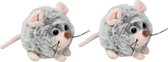 Inware pluche muis/muizen knuffeldier - 2x - grijs - lopend - 9 cm - Dieren knuffels