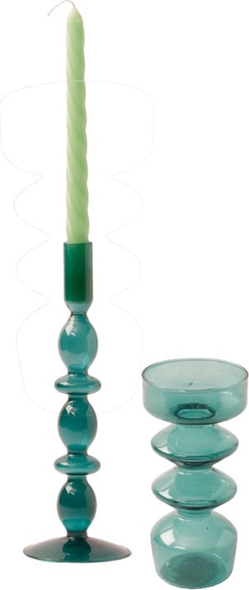 WinQ - Kleurige Glaskandelaren in een Zeegroene Combinatie. Kandelaar glas - Set bestaande uit 2 stuks – Decoratie woonkamer – geschikt voor Dinerkaarsen en Stompkaarsen