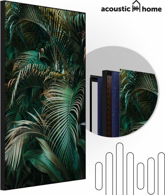 Akoestische panelen - Geluidsisolatie - Akoestische wandpanelen - Akoestisch schilderij AcousticPro® - paneel met groene planten - design 378 - basic - 80x120 - zwart- Wanddecoratie - woonkamer - geluidsdemper - studio schuim