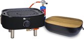 Mini BBQ à gaz portatif de luxe - Zwart - avec cartouche de propane Bernzomatic - gril en fonte - avec tuyau et régulateur - planche à découper